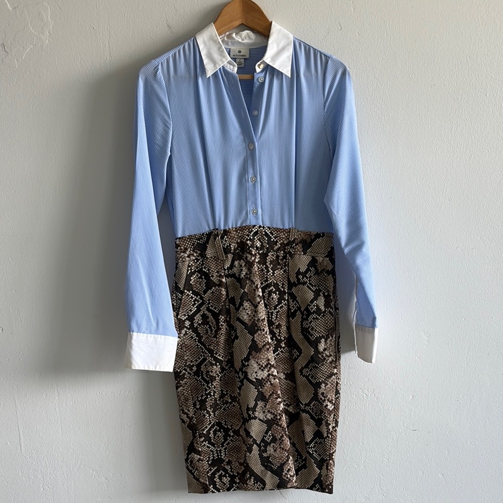 Altuzarra Blue and Snake Print Dress Shirt